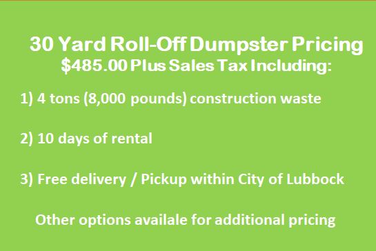 roll off dumpster price Lubbock