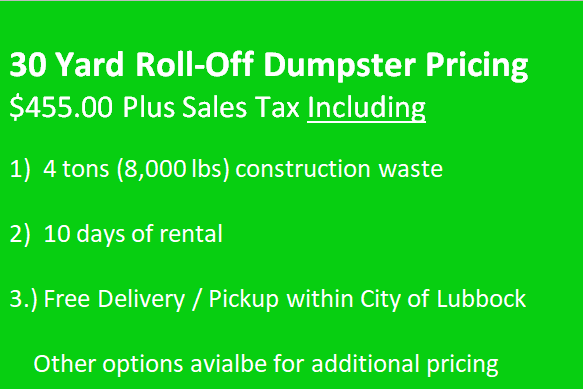 Roll Off Dumpster Lubbock price